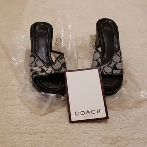 COACH Logo C wedge heels slip on sandals 9 B black